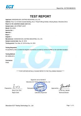 Certificat de TESTARE EK IP66